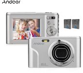 Andoer Cámara digital portátil 48MP 1080P Pantalla IPS de 2,4 pulgadas Zoom 16X Autoenfoque Temporizador 128GB plata