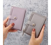 Cartera corta para mujer, Bolso pequeño de cuero PU Simple a la moda, bolso para tarjetas para mujer, bolso de mano para mujer, cartera con Clip para billetes púrpura