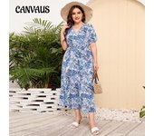 Vestido de verano para mujer, talla grande, cuello en V, vestido floral, vacaciones en la playa, vestidos largos sueltos S rojo