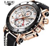 Reloj LIGE de marca superior 2020 para hombre, reloj deportivo de cuero a la moda, cronógrafo de cuarzo resistente al agua con fecha de lujo para hombre + caja negro/oro
