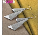 Pendientes colgantes geométricos largos esmerilados de plata de ley 925