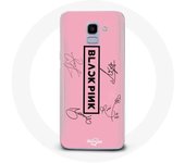 Funda para Samsung Galaxy A8 2018 Blackpink Signature Members Born Pink Logo Fondo Negro Rosa