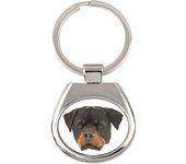Rottweiler, Rott, Rottie - geometric keychain with a photo and the inscription Art-Dog blanco