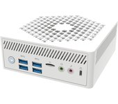 Mini PC sin ventilador Lynx International equipada con procesador N100 PC compacta equipada con SSD SATA de 8 GB y 256 GB y admite salida de 3 pantallas blanco