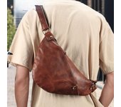 Bolso bandolera de piel auténtica de color vintage para hombre, mochila de primera calidad para hombre, bolso de pecho con personalidad elegante de piel de vaca pura marrón