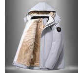 Nuevo Chaqueta de terciopelo de invierno para hombre, Abrigo con capucha acolchado L gris
