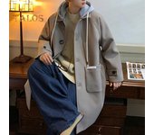 Abrigo de lana para hombre, chaqueta con capucha, cordón, manga larga, botonadura sencilla, abrigo con bolsillos grandes, cortavientos largo M negro