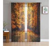 Cortinas transparentes de bosque de parque de otoño, cortinas de tul para ventana de sala de estar, dormitorio, cocina, decoración del hogar, cortinas de gasa W135 x H115cm x1&Rod Pocket