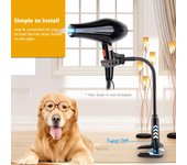 Soporte para secador de pelo de aleación, soporte para secador de pelo manos libres giratorio de 360 ​​grados con abrazadera, soporte para secador de pelo negro