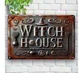 Letrero decorativo de casa de bruja de estilo vintage, letrero de hierro para colgar en la pared para el hogar, el jardín, la cafetería, la granja, letrero de hojalata de hierro multiusos negro