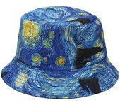 Sombrero de pescador con pintura de noche estrellada, estilo Harajuku, reversible, para hombre y mujer, estilo hip hop azul oscuro