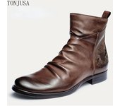 Botas de caballero grandes con cremallera lateral bordada con insignia de la serie Knight Botas de cuero para hombres 39 marrón