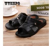 Sandalias de verano para hombre, zapatos de playa informales de cuero a la moda, zapatos transpirables de doble propósito para hombre, sandalias 44 negro