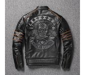 Chaqueta de cuero de vaca de primera capa con bordado de calavera para hombre, abrigo ajustado de gran tamaño para motocicleta S