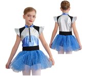 Disfraz de Alienígena de Halloween para Niños Tutú de Animadora Body de Bloques de Color con Purpurina Vestido de Fiesta 5-6 Years azul