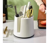 Portacortadores giratorios con rotación de 360 grados, compartimento de gran capacidad, organizador de vajilla y cortadores, suministros de cocina blanco