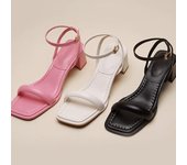Sandalias rosas de tacón alto con punta cuadrada y suela blanda para mujer: elegantes sandalias de verano 2023 con tacón grueso. Disponibles en tallas pequeñas. 35
