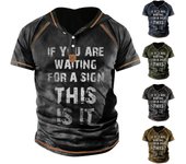 Camiseta para hombre Camisetas Texto gráfico Negro Verde militar Piscina Gris oscuro Impresión 3D Calle Casual Manga corta con botones Ropa estampada Básica L marrón