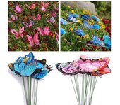 10 piezas de mariposas de simulación de 8 cm con varillas para decoración de jardín, estacas de mariposas realistas amarillo