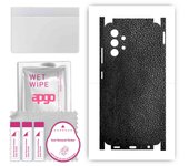 apgo Protective Skin Sticker for the back+sides compatible with Samsung Galaxy A32 4G, Full Wrap Film, Foil, Vinyl - Pattern Black Leather