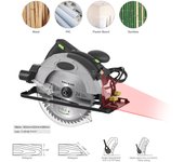 Sierra circular con cable 12A 5500RPM con hoja de sierra circular de 7-1/4'' y guía láser Profundidad máxima de corte 24t 1pcs and 48t 1pcs plata