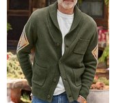 Suéteres tipo cárdigan casuales para hombre, cárdigans de punto de manga larga con cuello chal vintage y botones con bolsillos, chaquetas de punto para otoño e invierno para hombre M verde del ejército