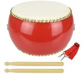 Tambor japonés pequeño de 2 piezas con cuello, hecho de buena calidad para fiestas, tambor, baquetas, cinturón, piel de vaca, sonido, festival, grupo, evento., (29cm)