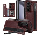 Estuche para teléfono con ranura para tarjetas y bolígrafo ZFOLD6, funda de cuero con pantalla plegable ZFOLD4 con hebilla magnética. Galaxy Z Fold6 oro rosa