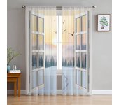Cortinas para sala de estar de tul con huellas de nieve del amanecer, decoración de dormitorio, gasa transparente, cortinas para ventana de cocina 1 PCS W100XH250cm&Rod Pocket