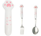 Juego de cubiertos y tenedores con forma de pata de gato de dibujos animados, vajilla portátil para el almuerzo, vajilla de viaje de acero inoxidable, accesorios de vajilla de cocina