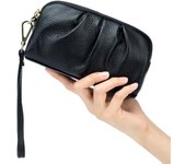 Bolso de mano de cuero de doble capa de primera capa para mujer, bolso de cuello, billetera, bolso para teléfono móvil
