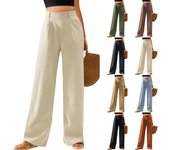 Pantalones casuales de pierna ancha para mujer, pantalones largos rectos con botones y cintura alta, pantalones palazzo L beige