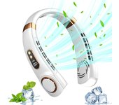 Ventilador portátil con banda para el cuello, ventilador colgante con pantalla Digital silenciosa, Mini ventilador eléctrico, Enfriador de aire, ventiladores de mano silenciosos recargables por USB blanco