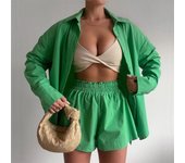 Chándales para mujer, camisa con Mini pantalones cortos, conjuntos de dos piezas de algodón, ropa de moda, blusas para mujer, chándales de moda L azul