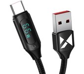 Wozinsky WUACC2 USB A - Cable USB C con Pantalla 66W 6A 2m - Negro