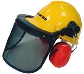 Casco con Visera, Protector Facial de Rejillay Protector Auditivo