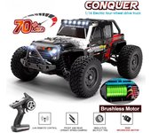 Nuevo 1:Coche RC sin escobillas de 16 pulgadas con luz LED, 2,4 G, 4x4, todoterreno, para derrapar, camión monstruo de juguete para niños, coche de carreras RC para niños 1 battery negro