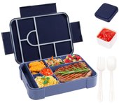 Fiambrera Bento de 1330 ml para adultos, con 6 compartimentos, apta para microondas, con vajilla y salsa. negro