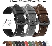Correa de reloj de piel de becerro auténtica retro de 18 mm, 20 mm, 22 mm y 24 mm, correa de muñeca deportiva vintage amarilla y marrón para Samsung y Huawei 18mm negro