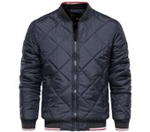 Otoño e Invierno Chaqueta de Algodón con Cuello Alto para Hombres Chaqueta de Algodón Informal Sólida Chaqueta de Algodón con Cremallera Hombres M azul marino