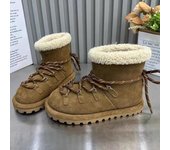 Botas de nieve hasta el tobillo de invierno de moda para mujer, zapatos cálidos de piel de ante, planos de felpa, zapatillas casuales de diseñador Chelsea, tendencia 2024, zapatillas con cordones, botas para mujer 35 beige