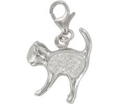 Les Trésors De Lily [Q4919] - Pendentif charm argent 'Chat' blanc argenté (rhodié) - 18x15 mm blanco