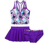 3 unids/set de traje de baño para niñas, Tops, falda, Bikinis para bebés, traje de baño para niños, traje de baño, ropa de playa 8-10 Years púrpura