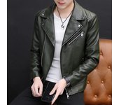 Chaqueta de cuero ajustada para motocicleta versión coreana para hombre, chaqueta de cuero de felpa para hombre, chaqueta de cuero de moda británica para hombre M