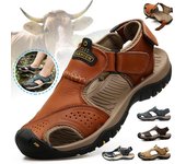 Sandalias de cuero para hombre, zapatos de playa para agua al aire libre, senderismo de verano, sandalias deportivas informales suaves antideslizantes para hombre, zapatillas con plataforma para vadear 38 negro