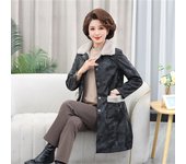 Chaqueta de cuero de longitud media para mujeres y madres, Chaqueta de algodón para suegra, camiseta nueva de invierno con felpa y tela gruesa M