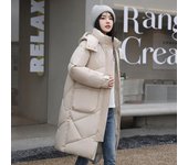 Chaqueta de plumón gruesa de estilo coreano, abrigo de invierno holgado para mujer, chaqueta acolchada de algodón de longitud media M blanco