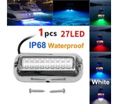 Luz subacuática de acero inoxidable de 27 LED para pontón, 10-30 V, luz de navegación marina IP68, resistente al agua, accesorios para yates y barcos. azul
