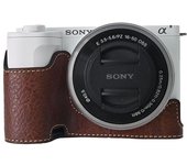 Funda de piel auténtica para SONY VLOGCAM, carcasa de media carcasa, exclusiva, tipo abrible, para ZV-E10 II/ZV-E10M2 [HNWEIWEI] (Marron oscuro) marrón oscuro
