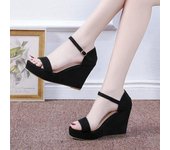 Sandalias de cuña, zapatos de verano para mujer, Sandalias planas con plataforma de tacón súper alto, gladiador elegante y cómodo de lujo para mujer 42 negro